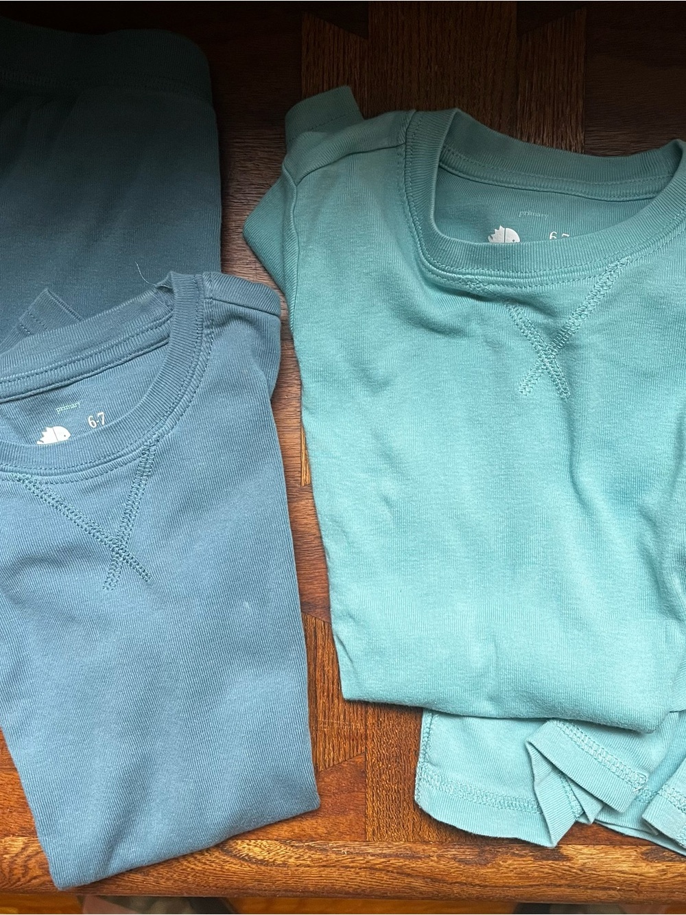 Primary Kids Pajama Sets in slate blue and Seafoam Green